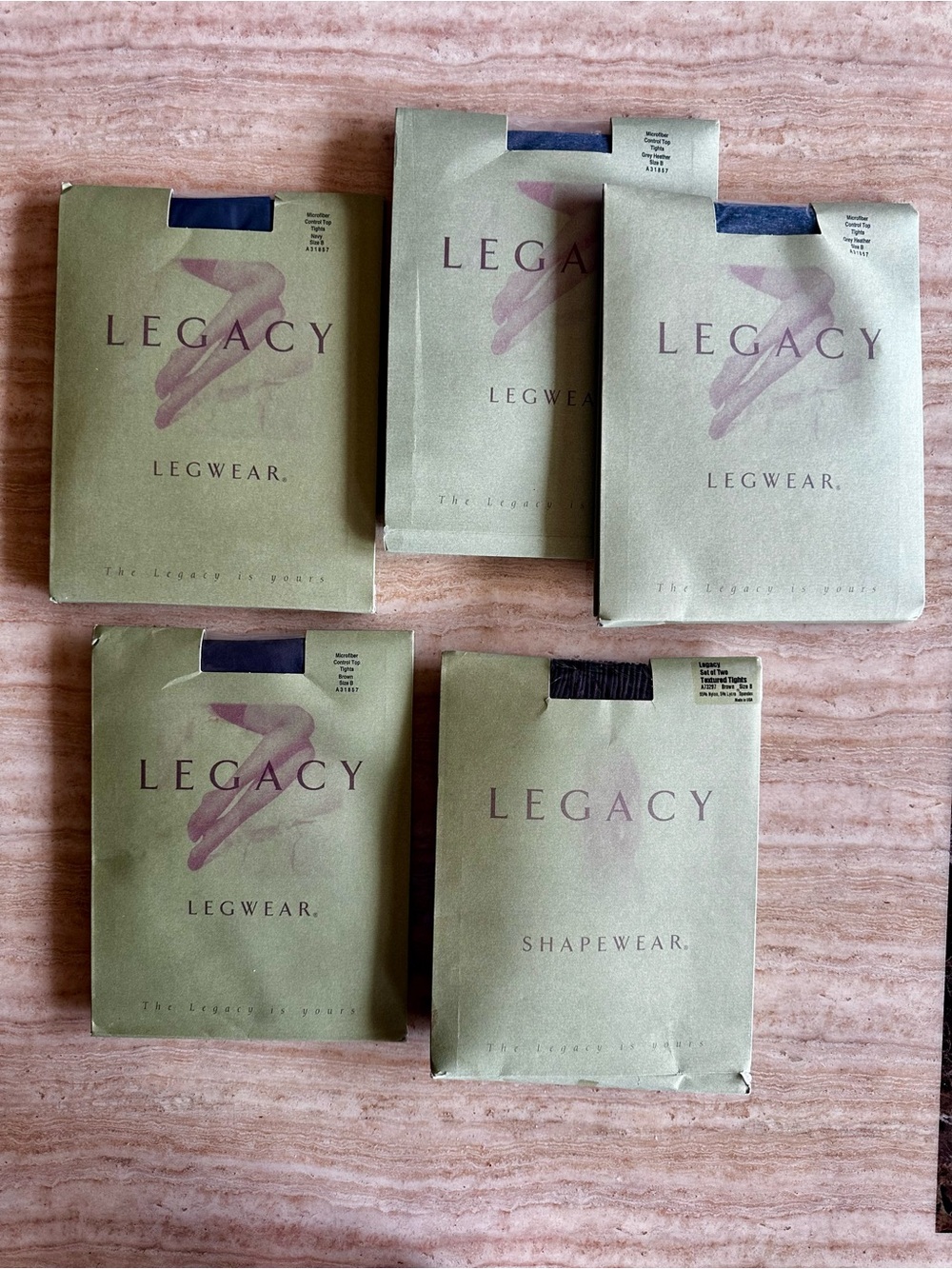 Vntg Legacy Leg wear 5 pair Assorted colors Control Top Tights Size B NOS